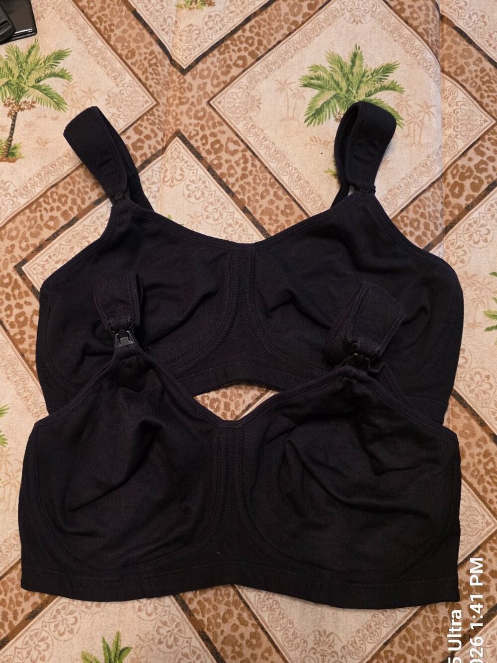 2 Black Cotton Nursing Bras Size 36D